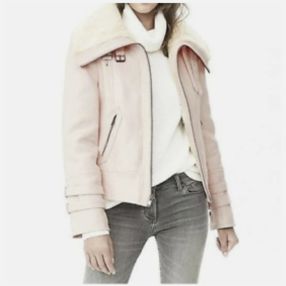 Banana Republic Soft Pink Faux Sherling Bomber Jacket